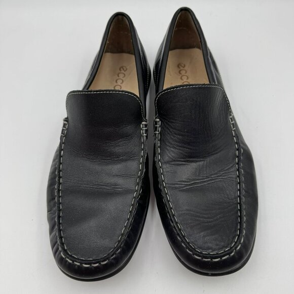 Ecco Mens Black Leather Classic Driving Loafers Size 10 Extra Width Slip-On - Picture 1 of 9